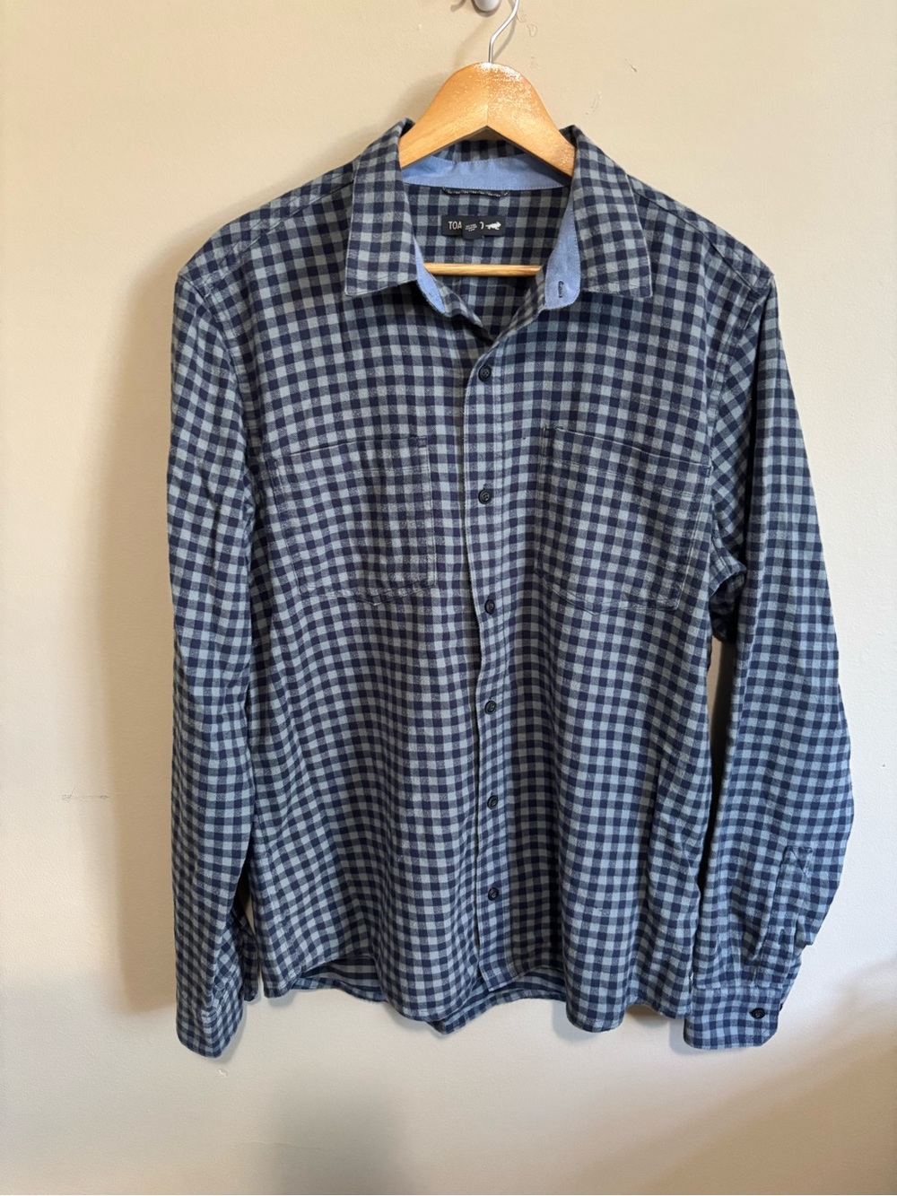 Toad&Co Men’s Medium Organic Cotton Blue Gray Plaid Flannel Button Front Shirt